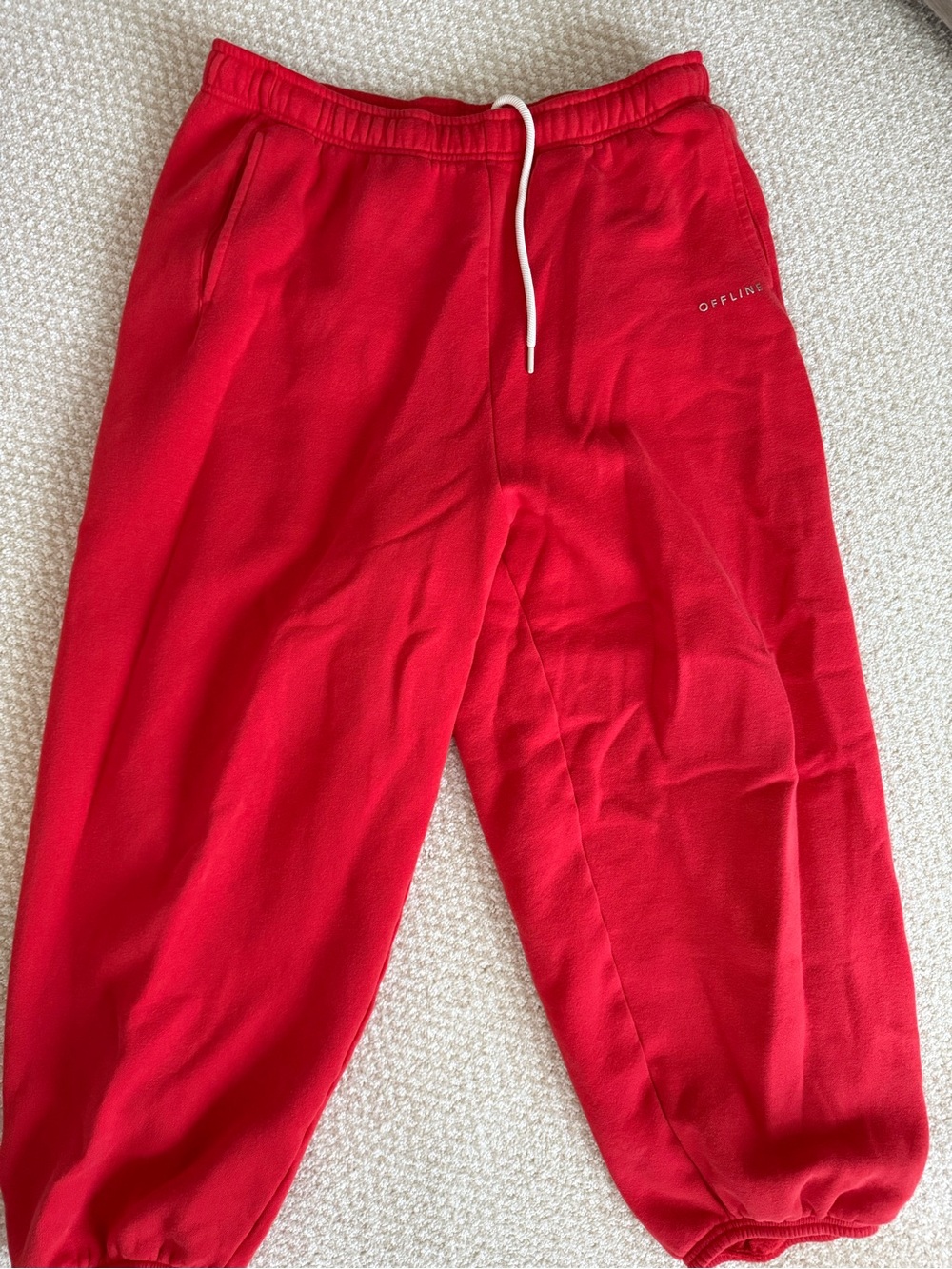 Aerie Red Fleece Jogger Pants